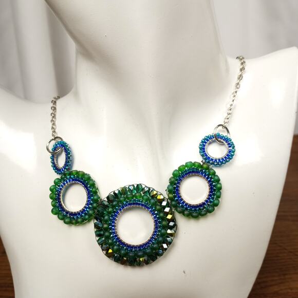 HANDMADE  Peacock Colors Necklace & Earrings - Picture 3 of 7